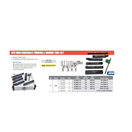 H & H INDUSTRIAL PRODUCTS 6 Piece 3/8" Mini Turning & Boring Tool Holder Set 2003-0701